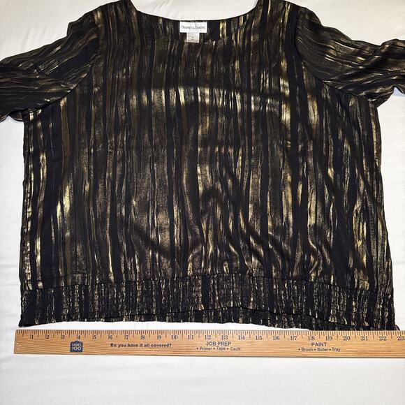 Drapers & Damons Black Gold Elastic Hem Womens Size 1X Blouse Party Holiday EUC - Picture 7 of 13